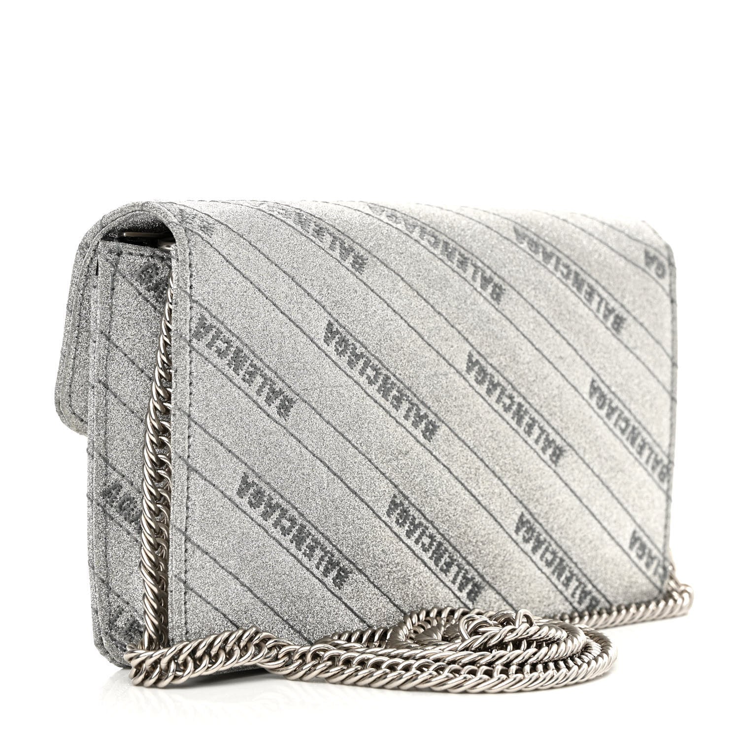 Balenciaga Glitter Logo Matelasse BB Wallet On Chain Silver 3 of 9
