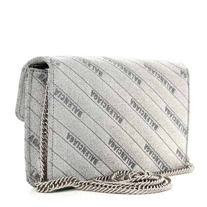 Balenciaga Glitter Logo Matelasse BB Wallet On Chain Silver 3 of 9