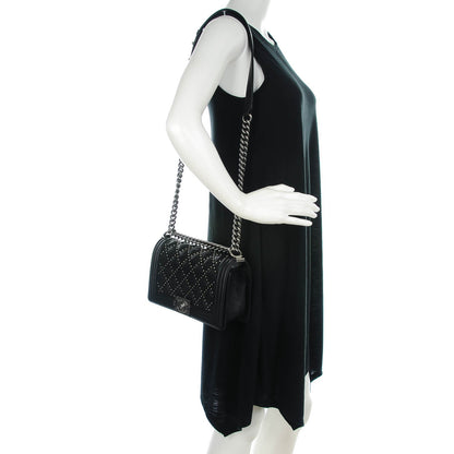 Chanel Crumpled Lambskin Medium Studded Boy Flap Black 2 of 7