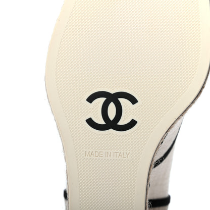 Chanel Raffia Lace Up Wedge Espadrilles 37.5 Beige 6 of 8