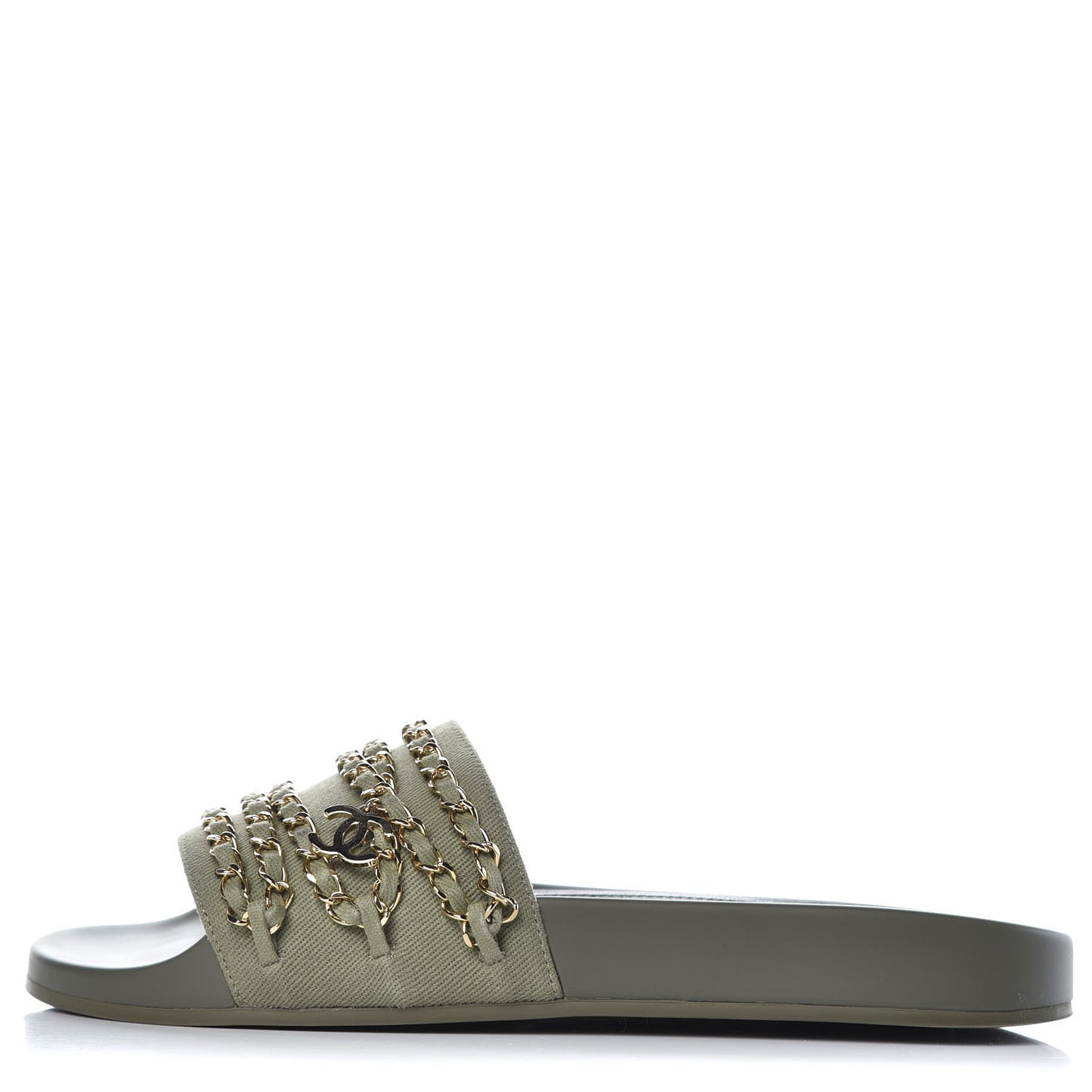 Canvas Chain Flat Sandals 40 Khaki