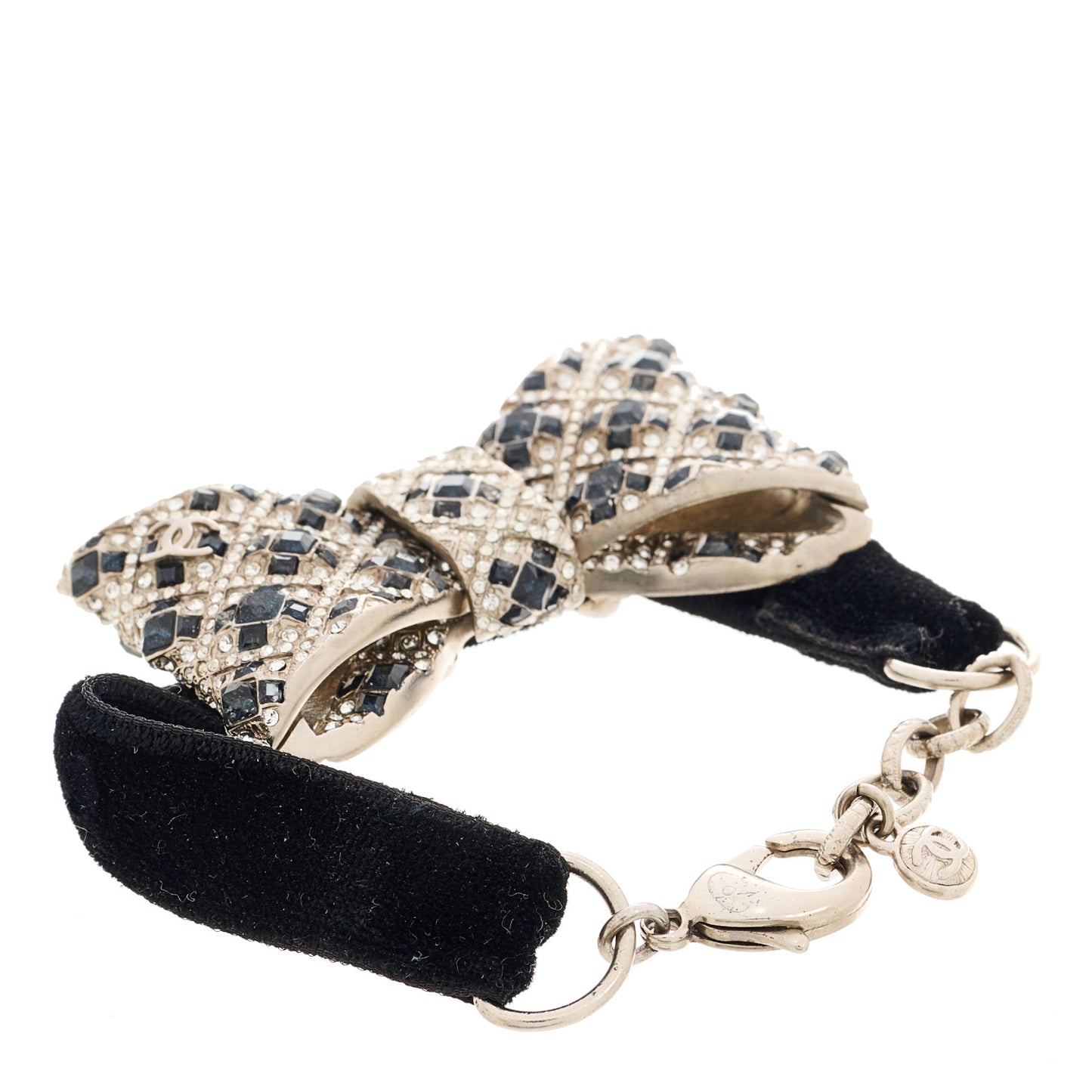 Crystal Velvet CC Bow Bracelet Black Silver
