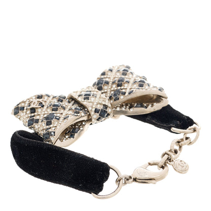 Chanel Crystal Velvet CC Bow Bracelet Black Silver 2 of 4