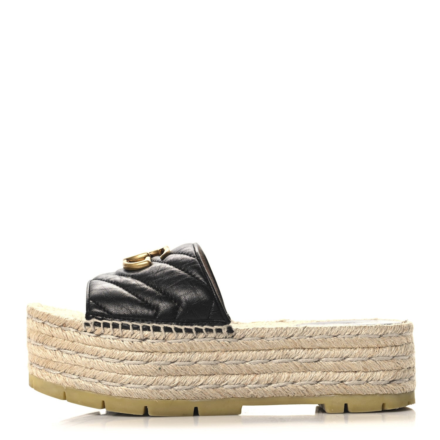 Gucci Nappa Matelasse GG Marmont Platform Espadrille Slide Sandals 36 Black 1 of 9