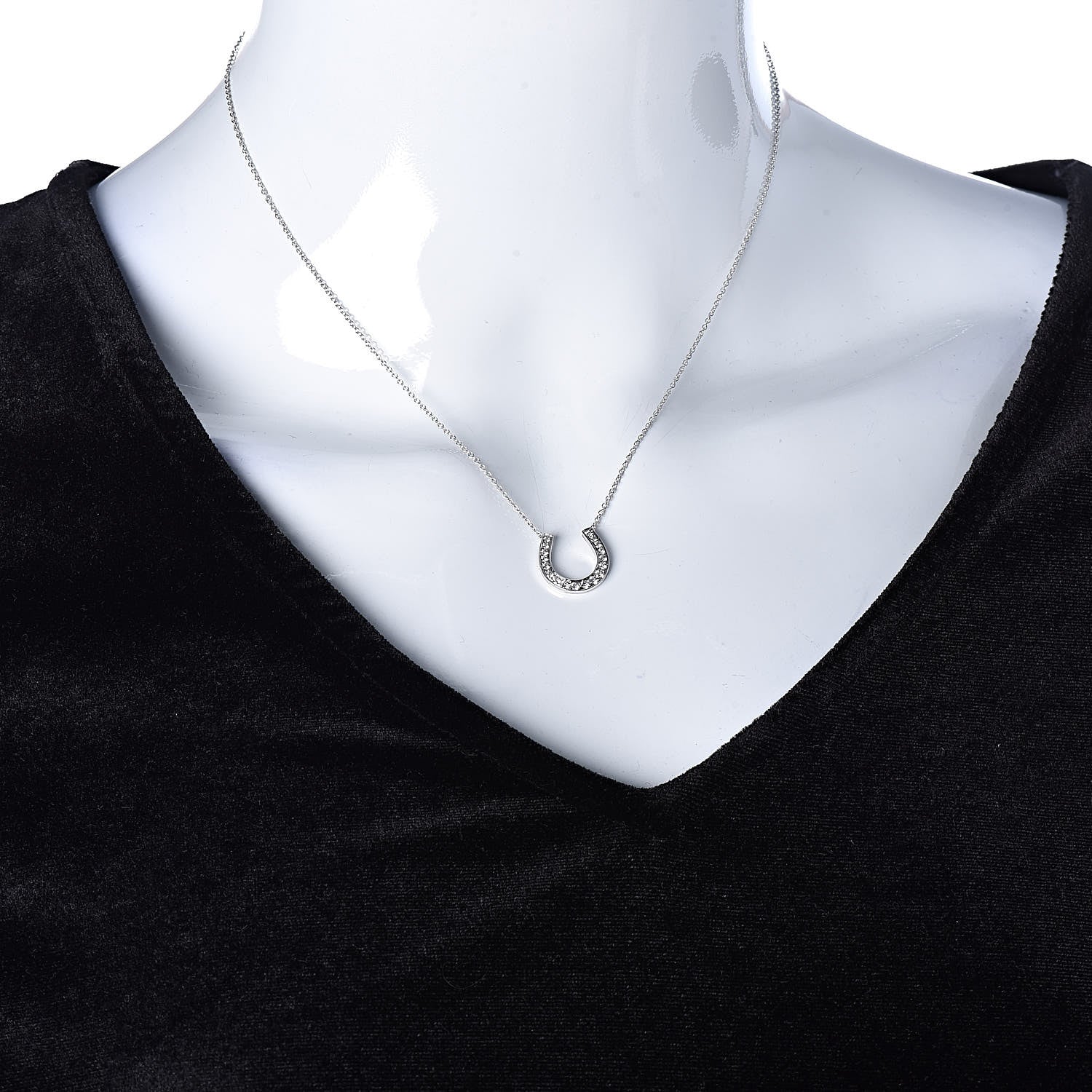 Tiffany Platinum Diamond Horseshoe Pendant Necklace 2 of 7