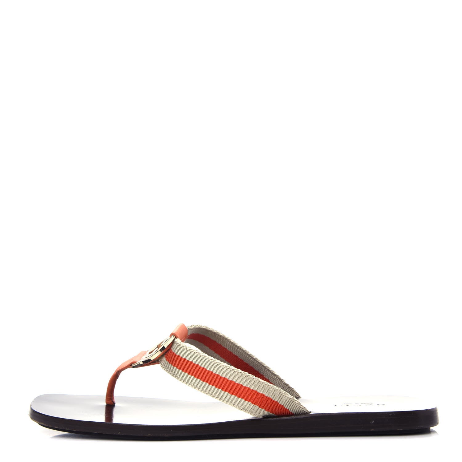Gucci Nylon Calfskin Web Womens Thong Sandals 36.5 Papaya Cocoa 1 of 10
