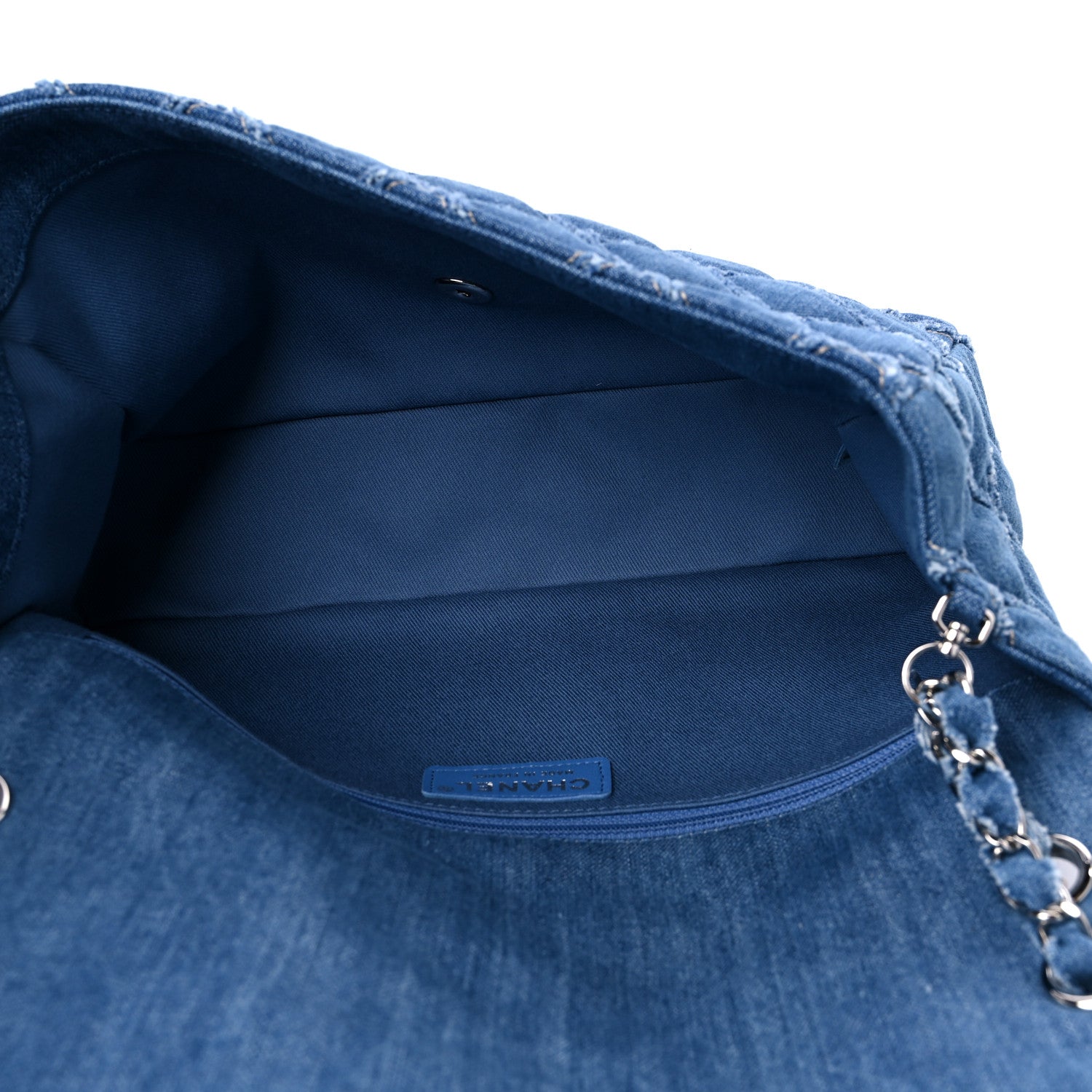 Chanel Frayed Denim Quilted Large Blue Chip Flap Blue 5 of 9
