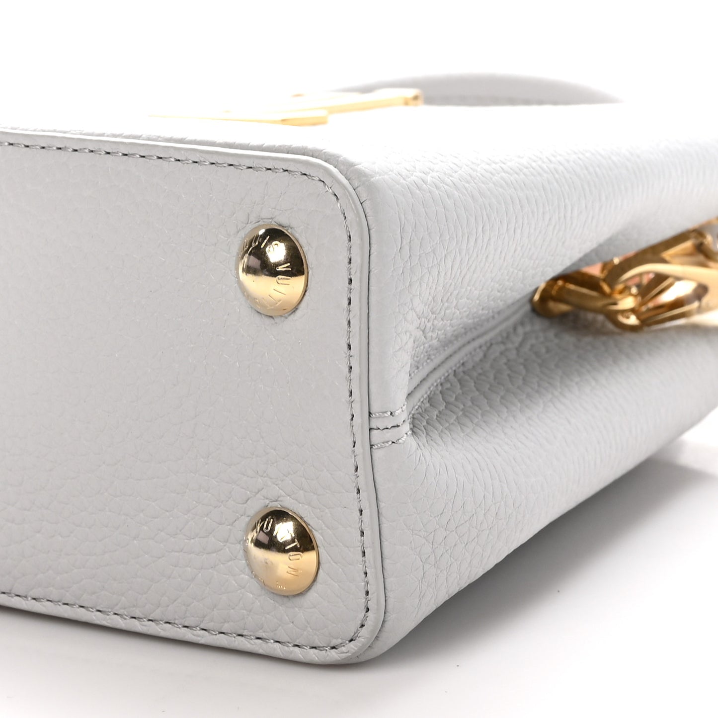 Taurillon Enamel Blossom Chain Capucines BB Ice Grey