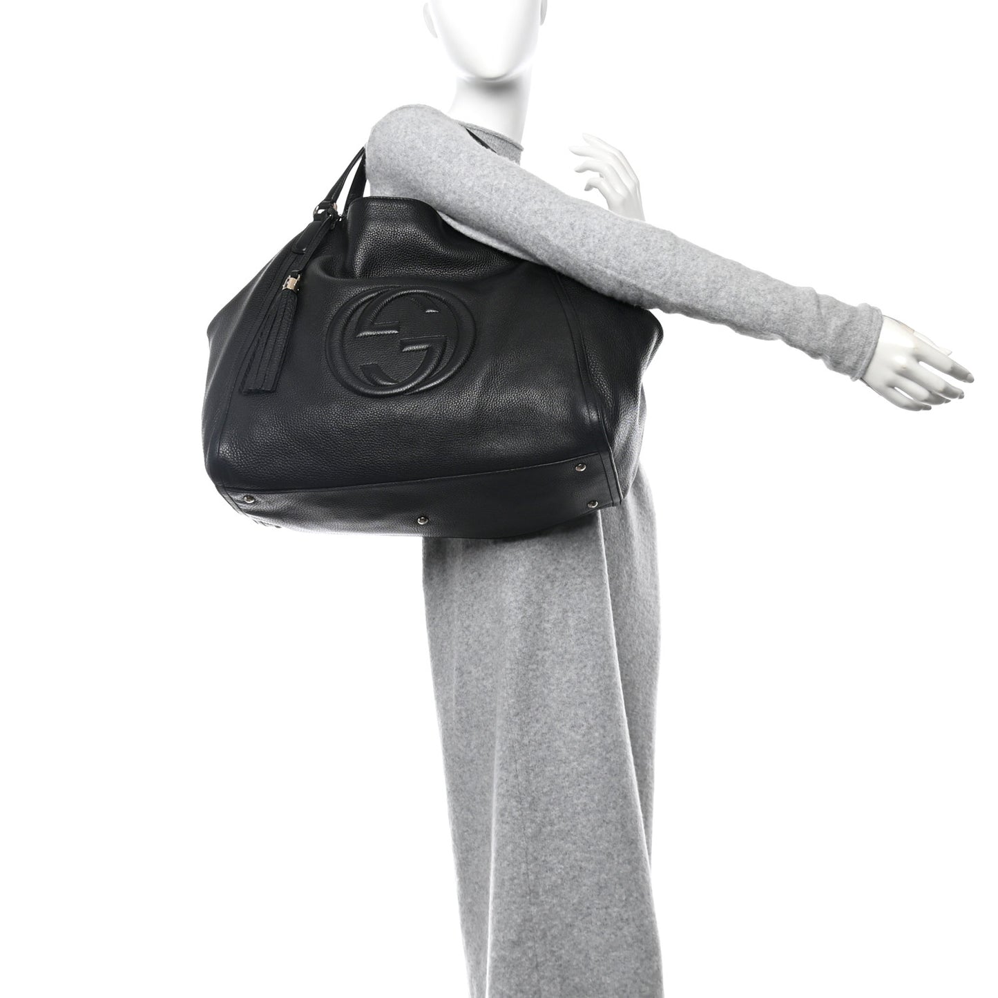 Pebbled Calfskin Large Soho Shoulder Bag Black