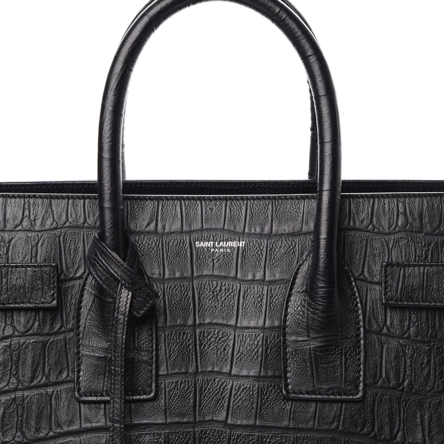 Calfskin Crocodile Embossed Small Sac de Jour Black