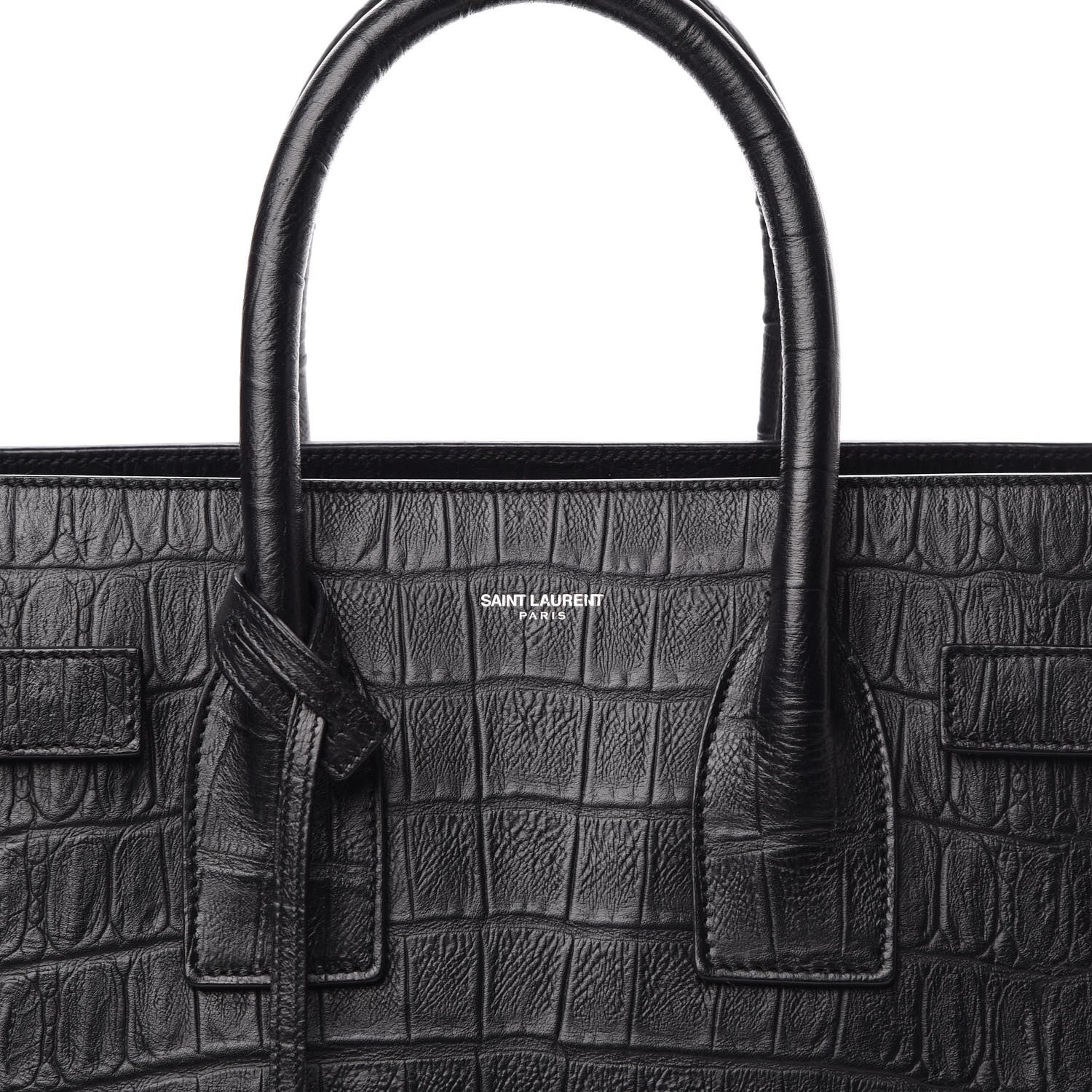 Saint Laurent Calfskin Crocodile Embossed Small Sac de Jour Black 10 of 10