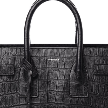 Saint Laurent Calfskin Crocodile Embossed Small Sac de Jour Black 10 of 10