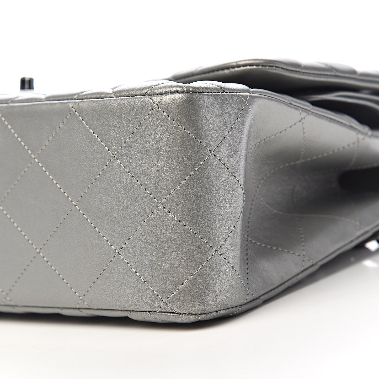 Metallic Calfskin Quilted Jumbo Double Flap Silver