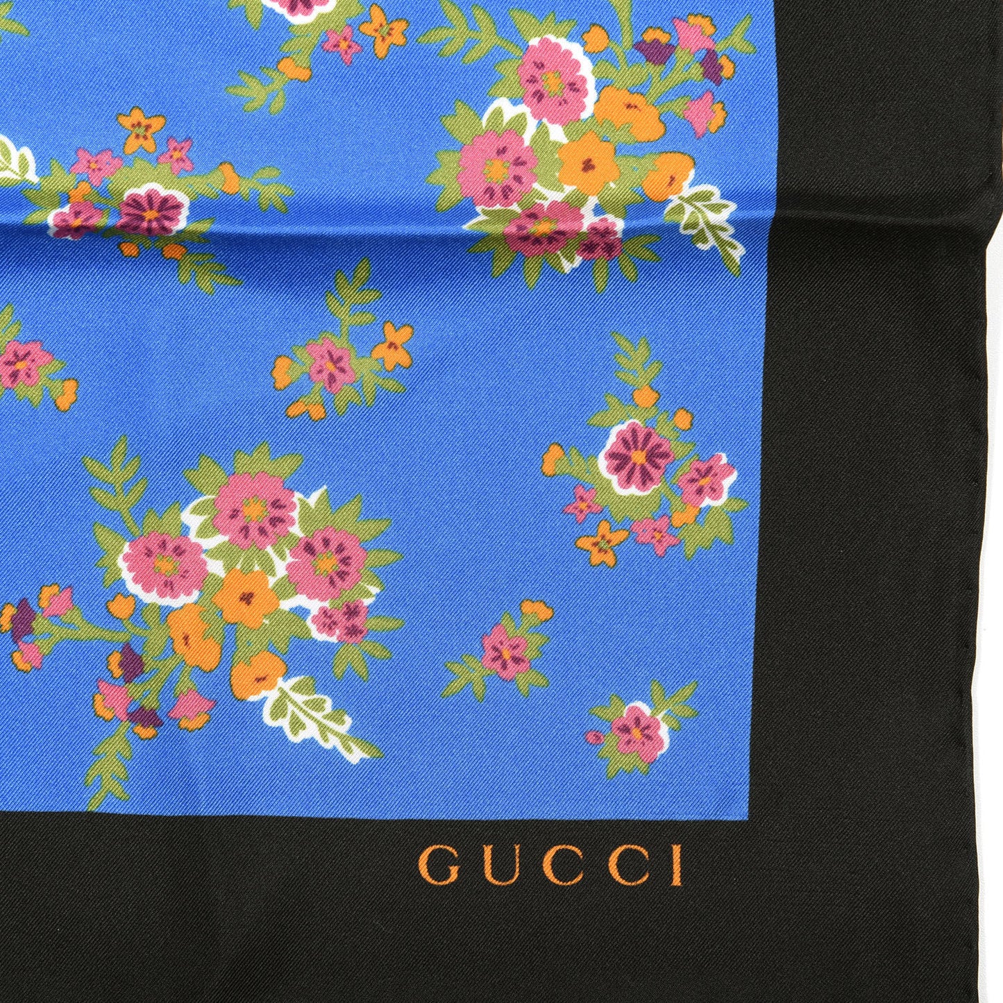 Silk Floral Print Web Square Scarf Black Blue