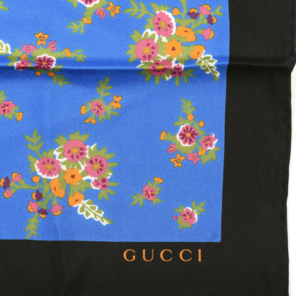 Gucci Silk Floral Print Web Square Scarf Black Blue 2 of 4