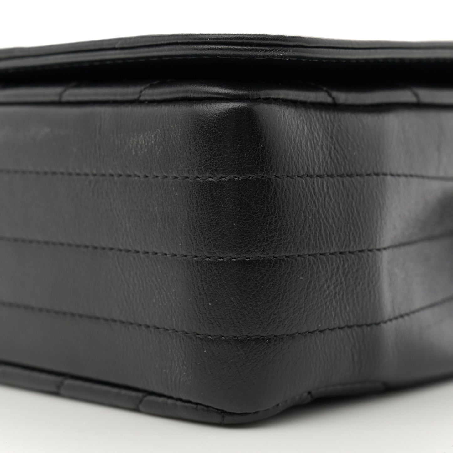 Calfskin Chevron Quilted Large Statement Flap Black