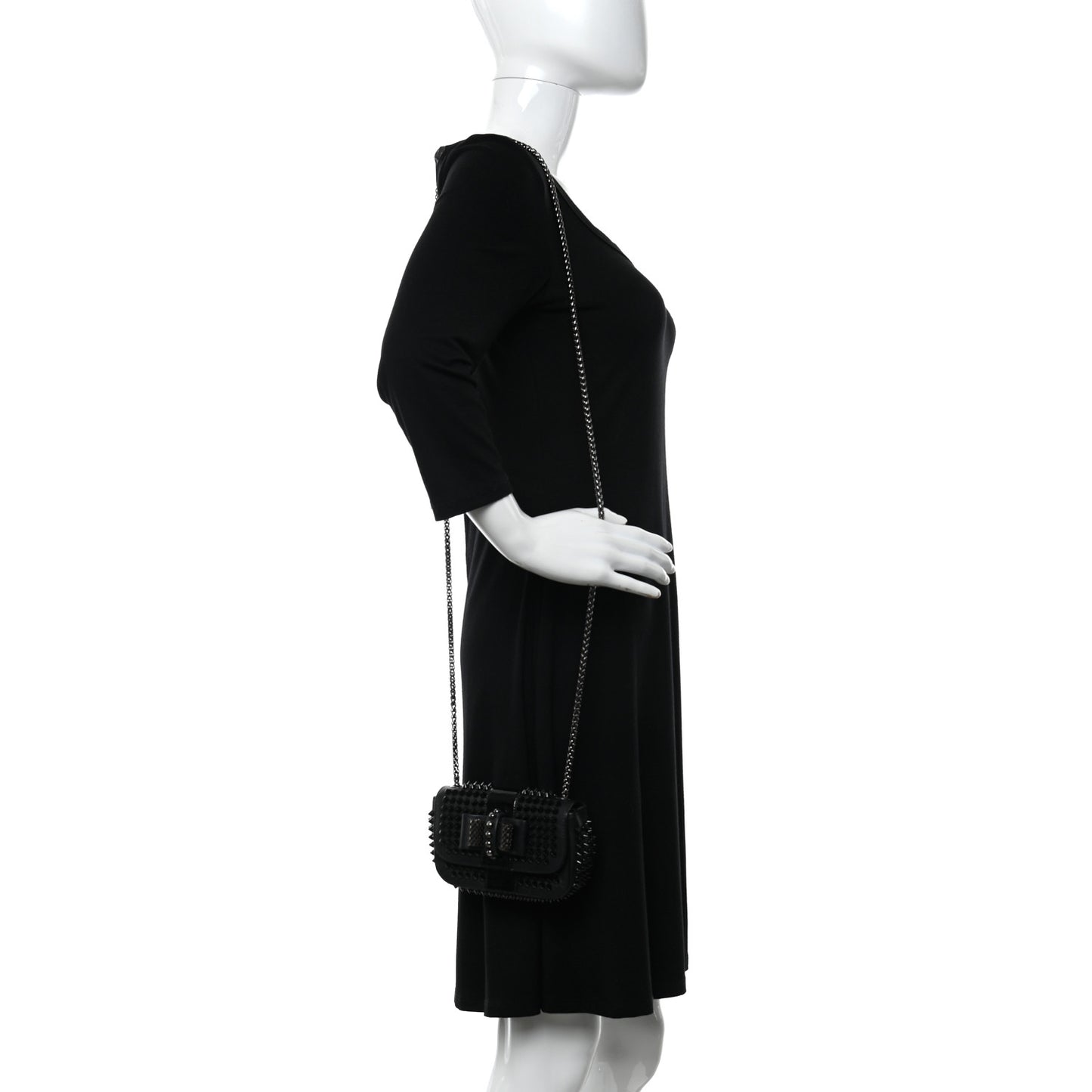 Calfskin Spikes Sweety Charity Crossbody Bag Black