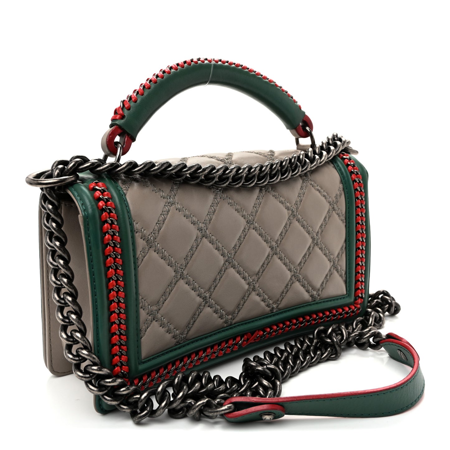 Lambskin Quilted Medium Top Handle Boy Flap Grey Green Red