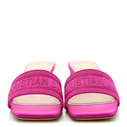 Christian Dior Satin Dioriviera Embroidered Dway 35mm Slide Sandals 40 Rani Pink 3 of 10