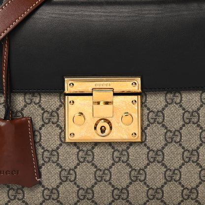 Gucci GG Supreme Monogram Calfskin Small Padlock Top Handle Bag Beige Black Cuir 8 of 12