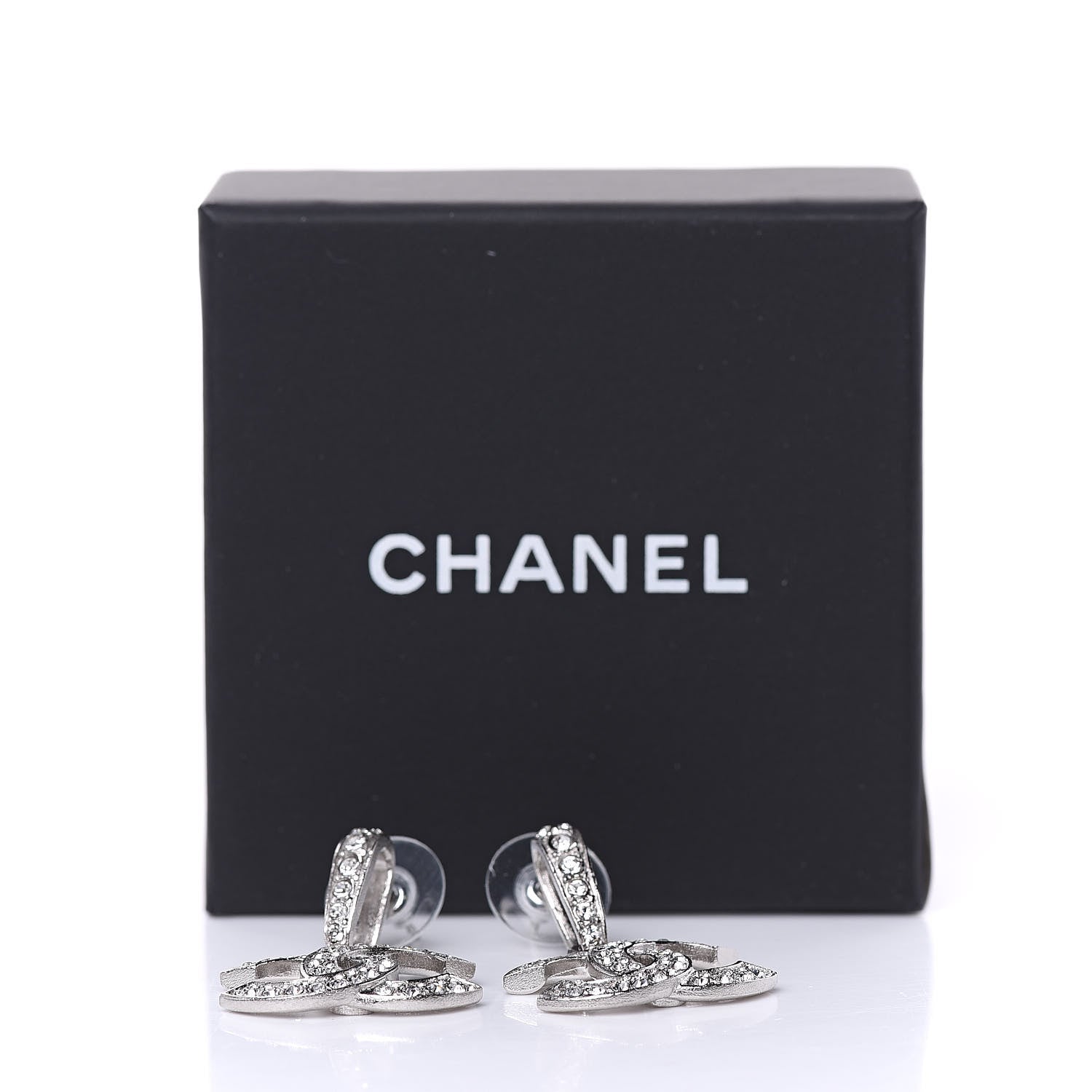 Chanel Crystal Palais Garnier CC Drop Earrings Silver 5 of 5