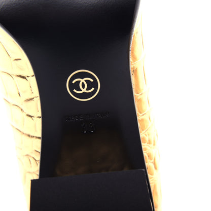 Chanel Metallic Crocodile Embossed Calfskin CC Chain Mocassin Loafers 38 Gold 9 of 11