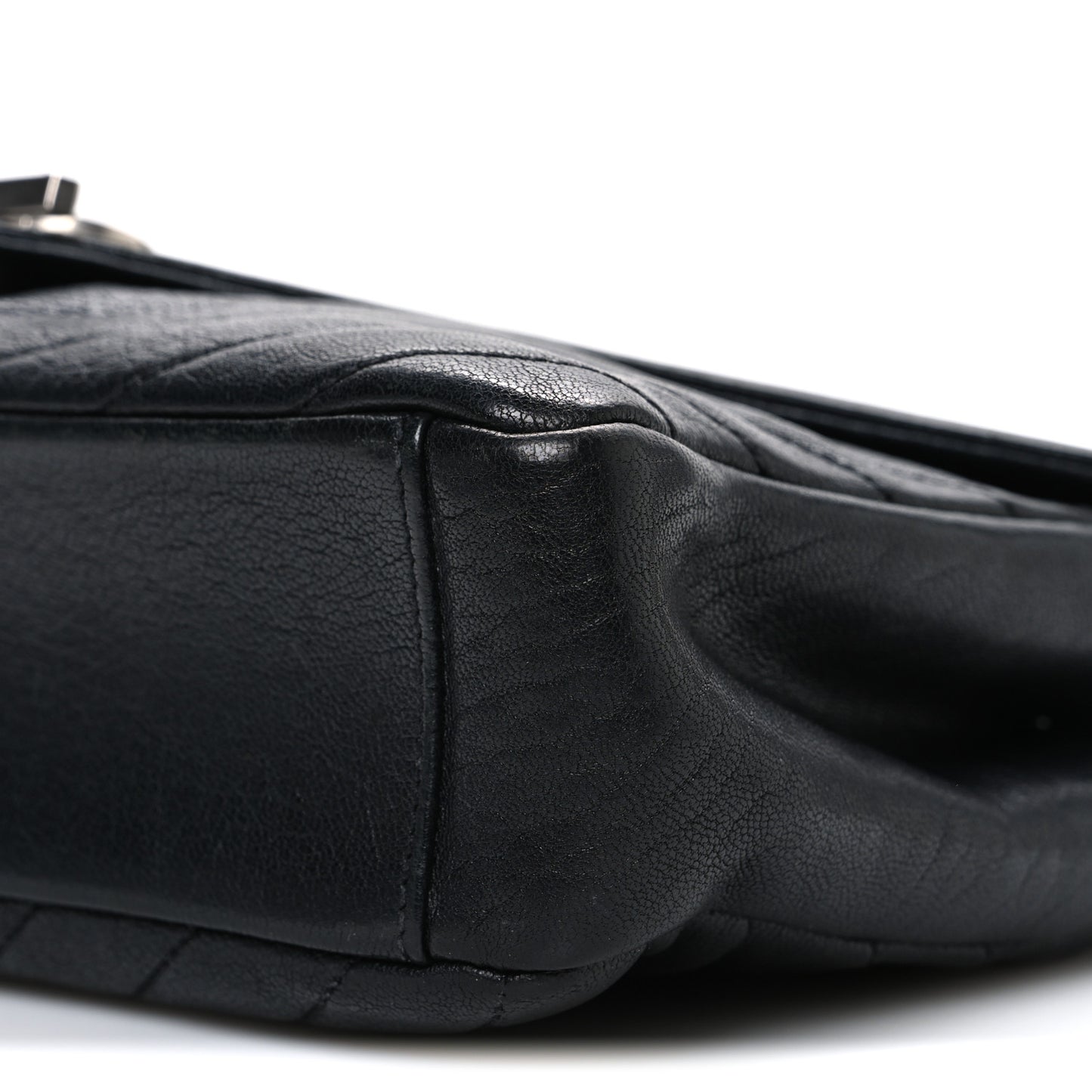 Grained Calfskin Matelasse Chevron Medium Monogram Chain Bag Black