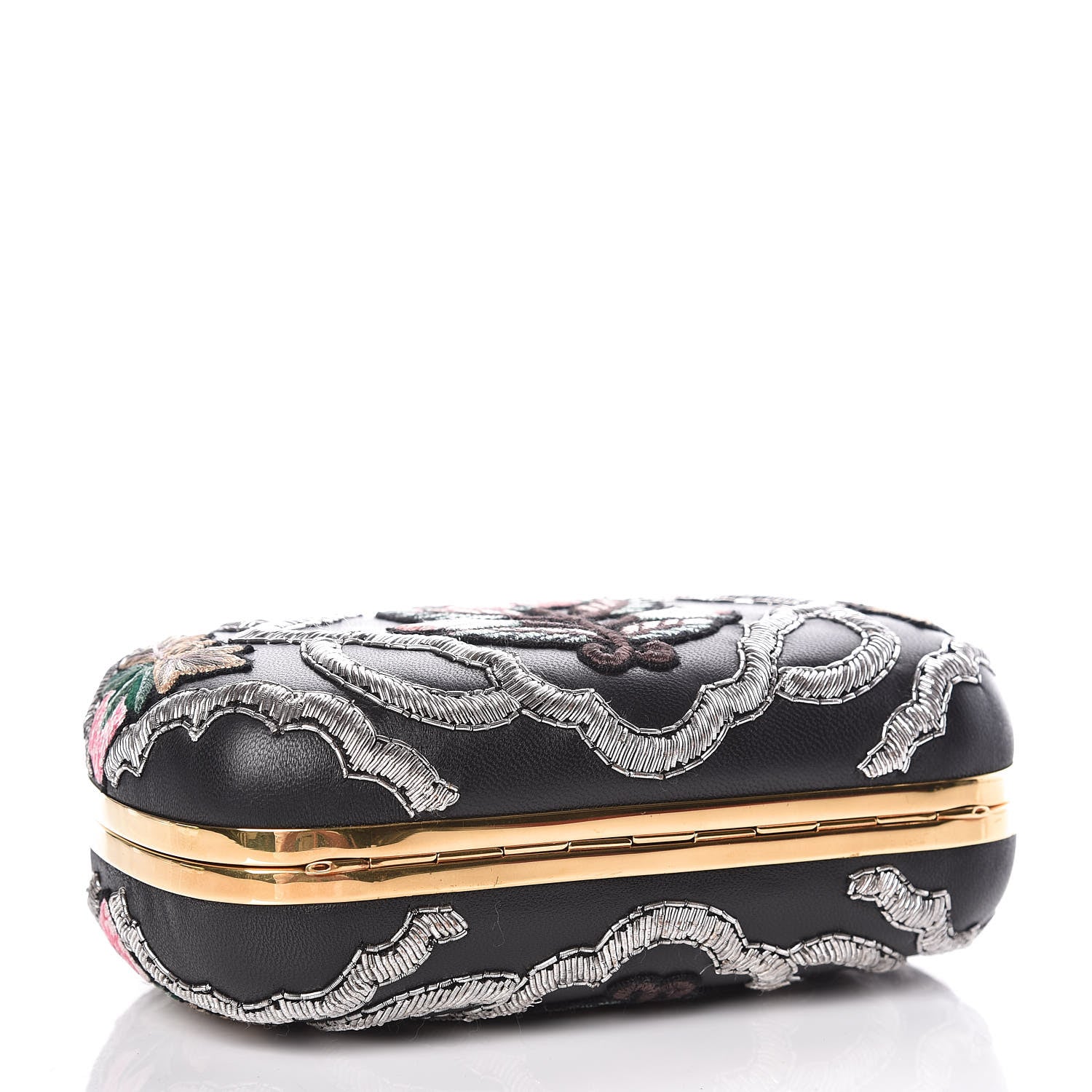Alexander McQueen Nappa Embroidered Flower Queen and King Skull Box Chain Clutch Black Multicolor 4 of 9