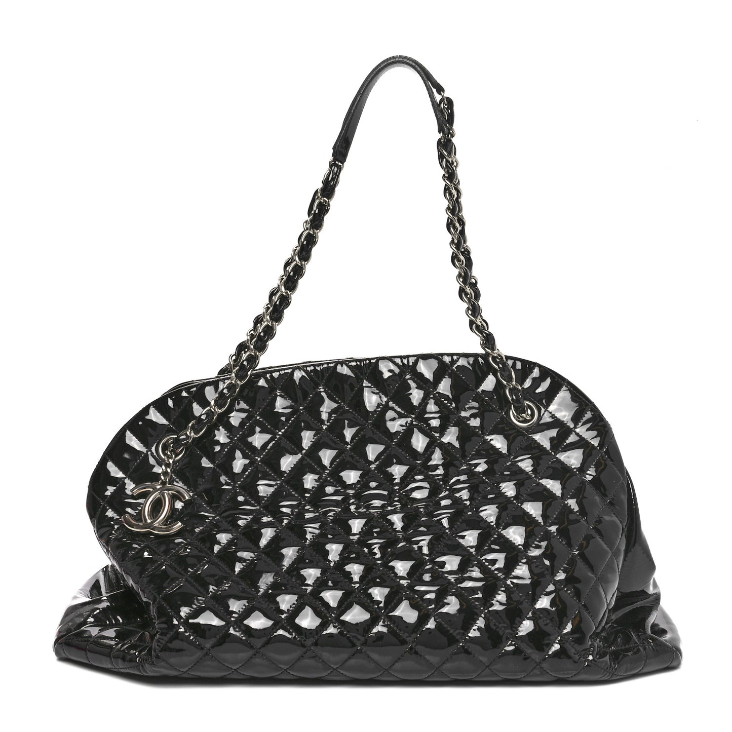 Patent Quilted Large Just Mademoiselle Bowling Bag Black