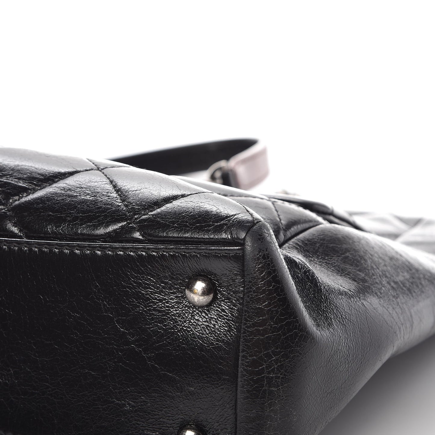 Glazed Calfskin Quilted Small Duo Color Tote Black