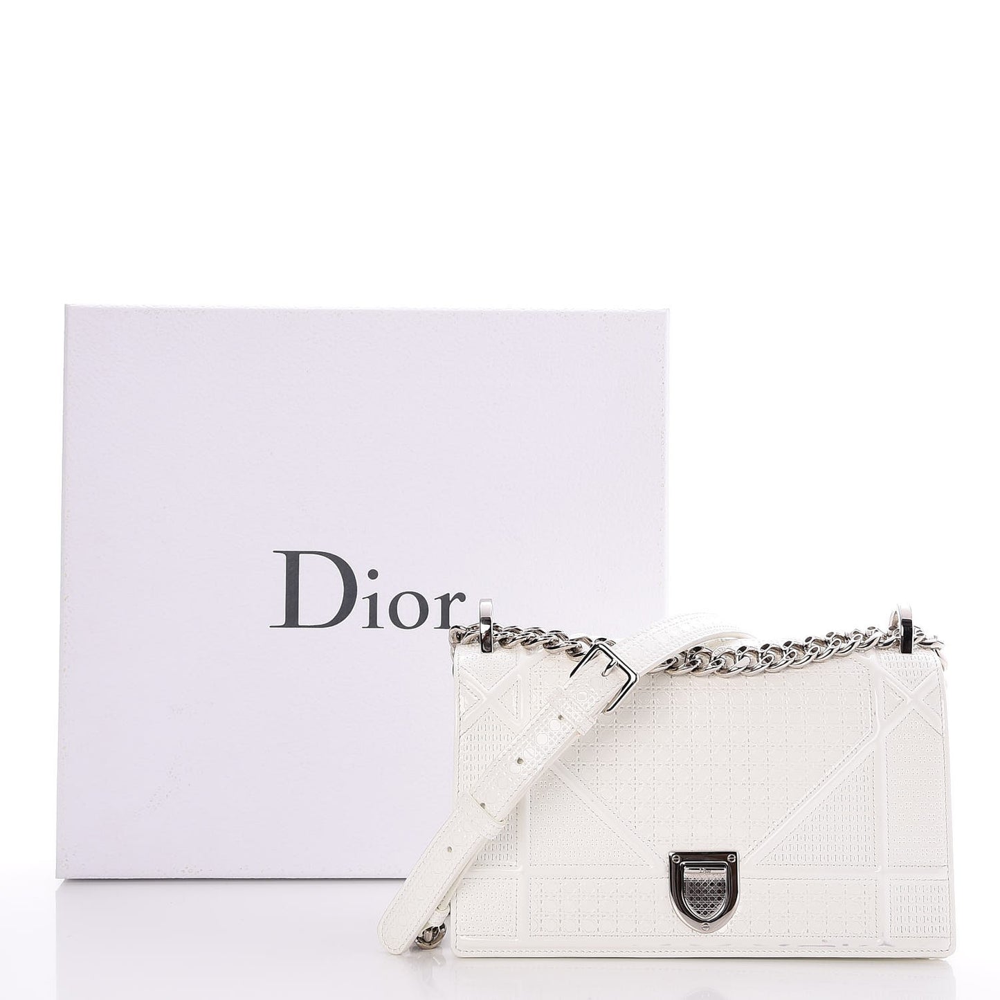 Patent Micro-Cannage Small Diorama Flap Bag White