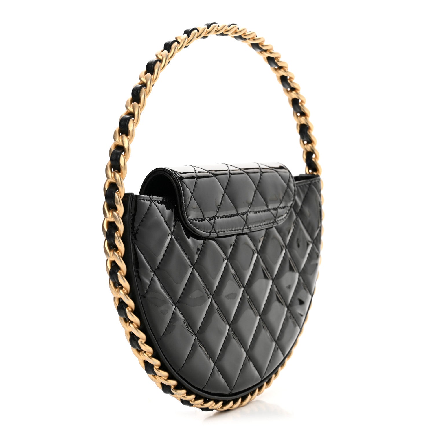 Chanel Patent Calfskin Quilted Chain Hoop Bag Black 3 of 11