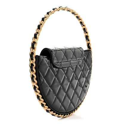 Chanel Patent Calfskin Quilted Chain Hoop Bag Black 3 of 11