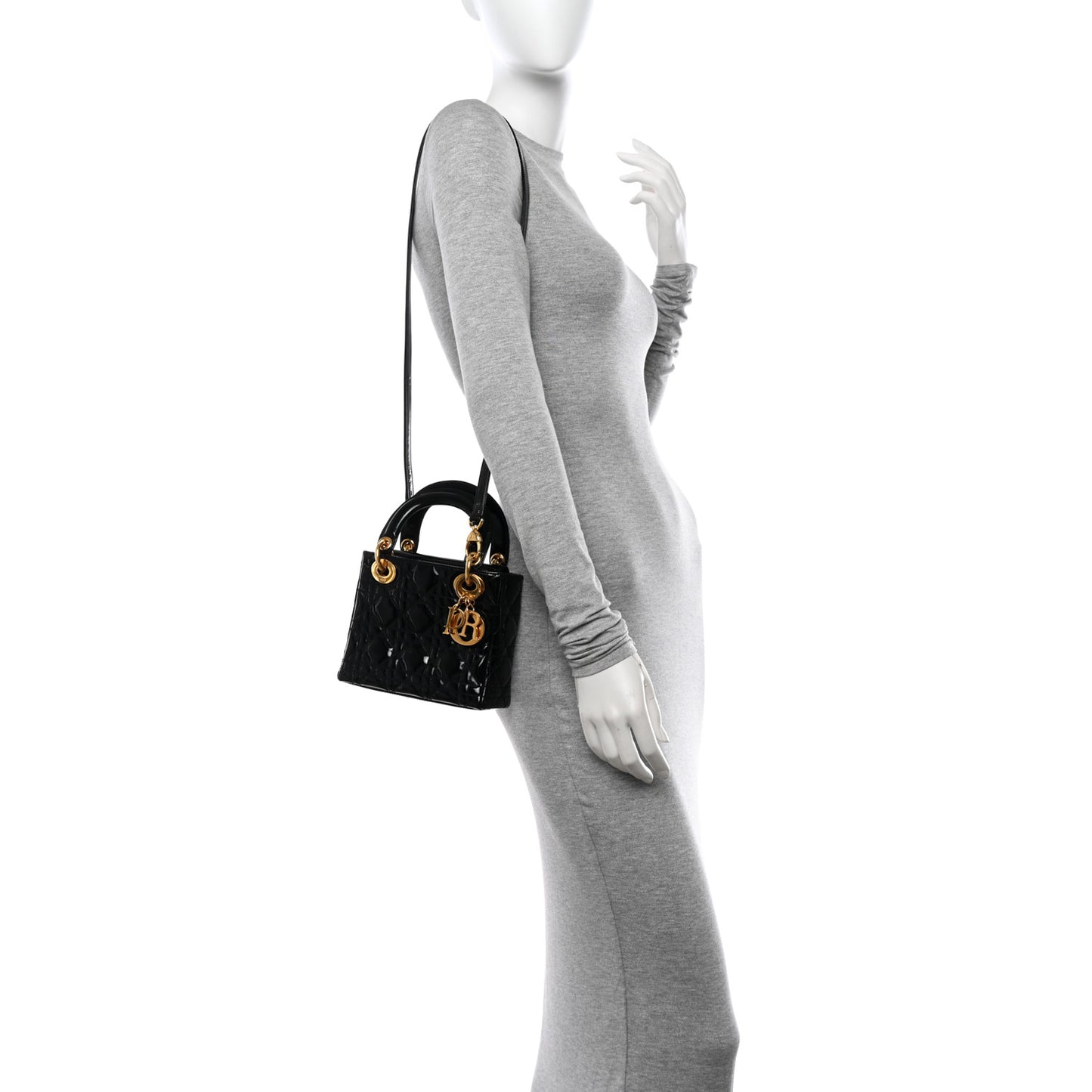Patent Cannage Mini Lady Dior Black