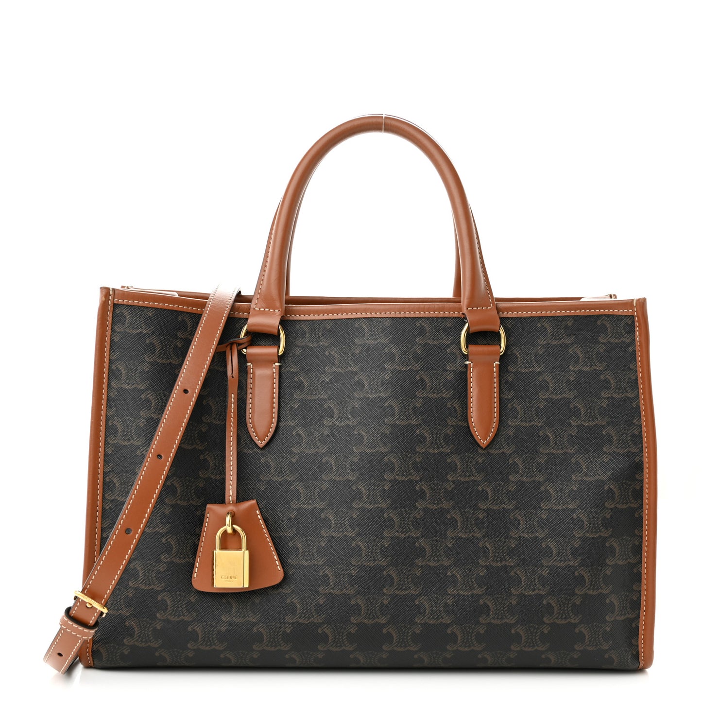 Triomphe Canvas Calfskin Mini Horizontal Cabas Tan