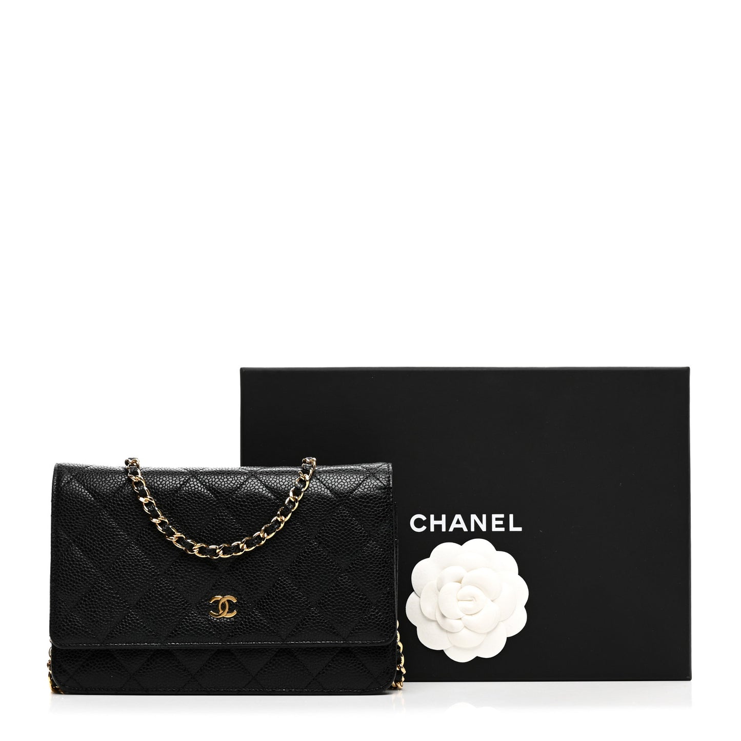 Caviar Quilted Wallet on Chain WOC Black