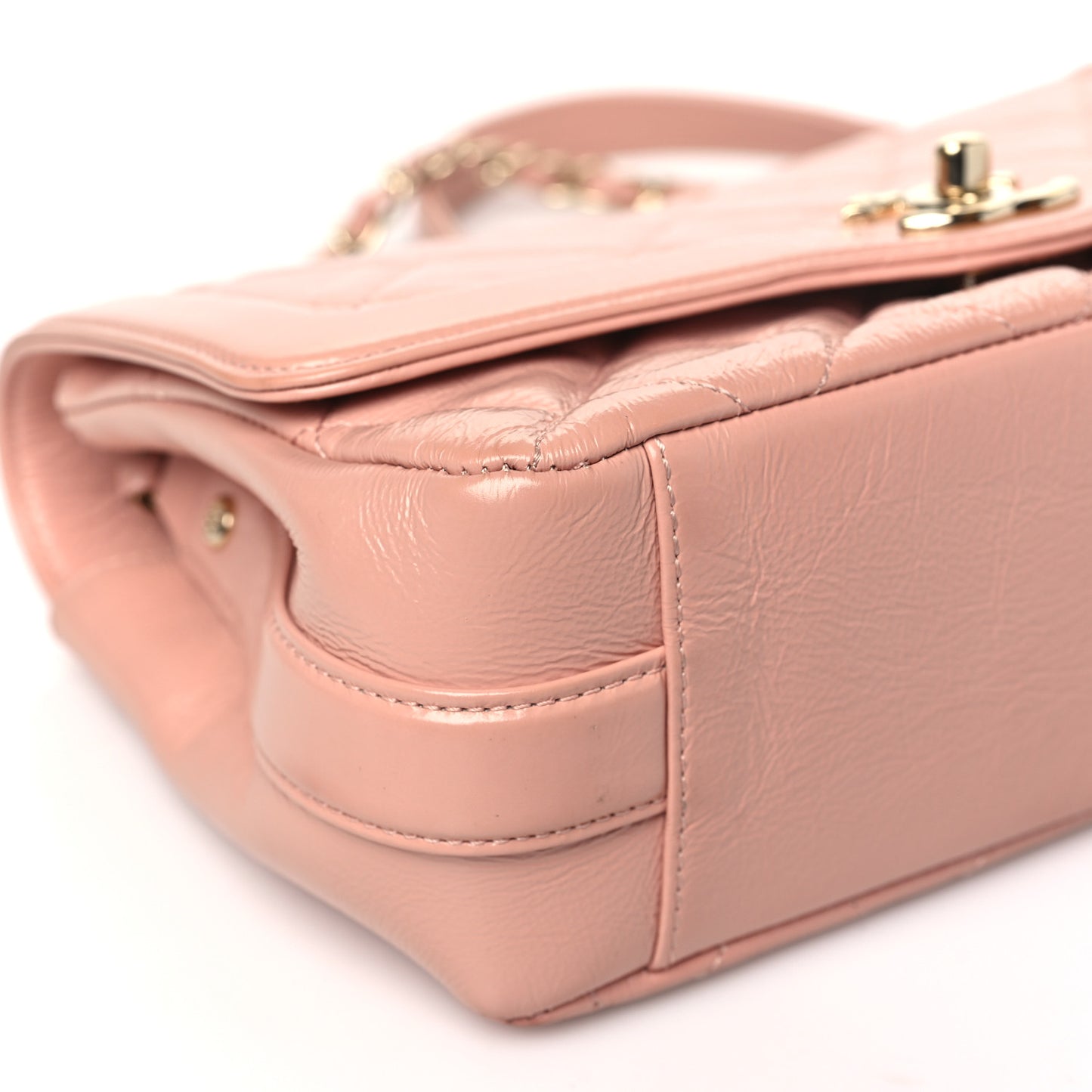 Crumpled Glazed Lambskin Quilted Small Flap Pink