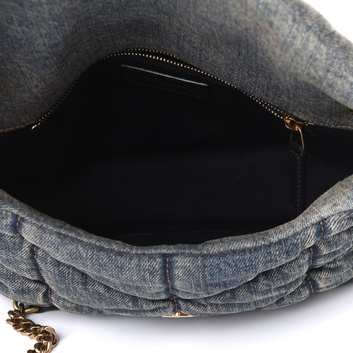 Denim Quilted Small Loulou Puffer Monogram Chain Satchel Rodeo Blue