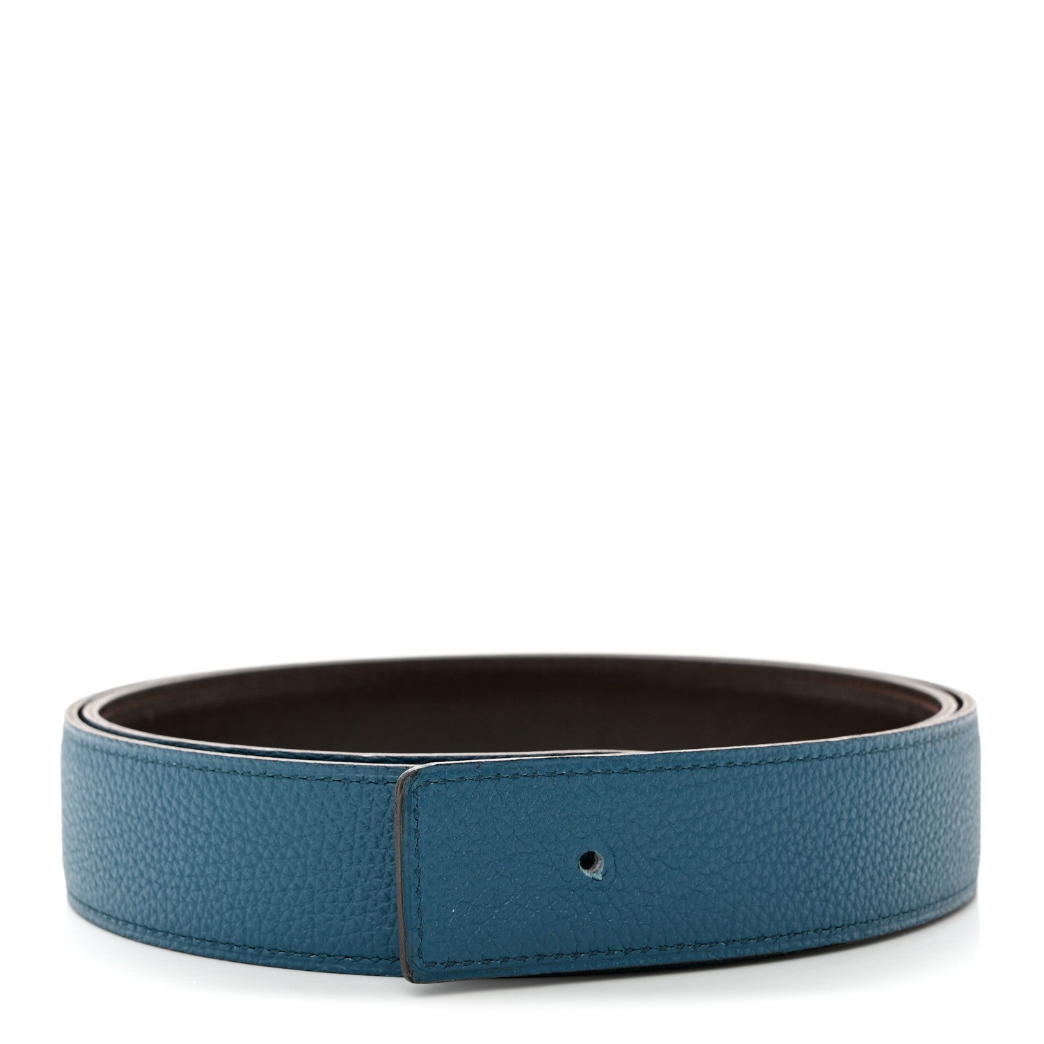 Hermes Box Togo 32mm Belt Strap 90 Chocolate Bleu Izmir 1 of 9