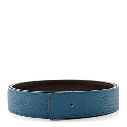 Hermes Box Togo 32mm Belt Strap 90 Chocolate Bleu Izmir 1 of 9