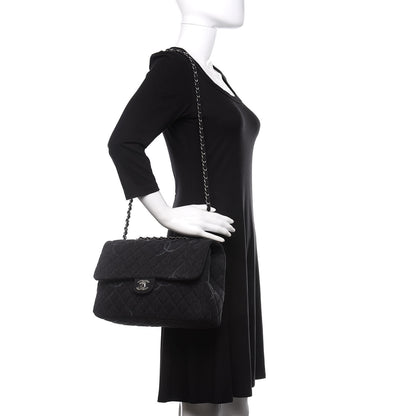 Chanel Denim Quilted CC Print Jumbo Single Flap Black 2 of 11