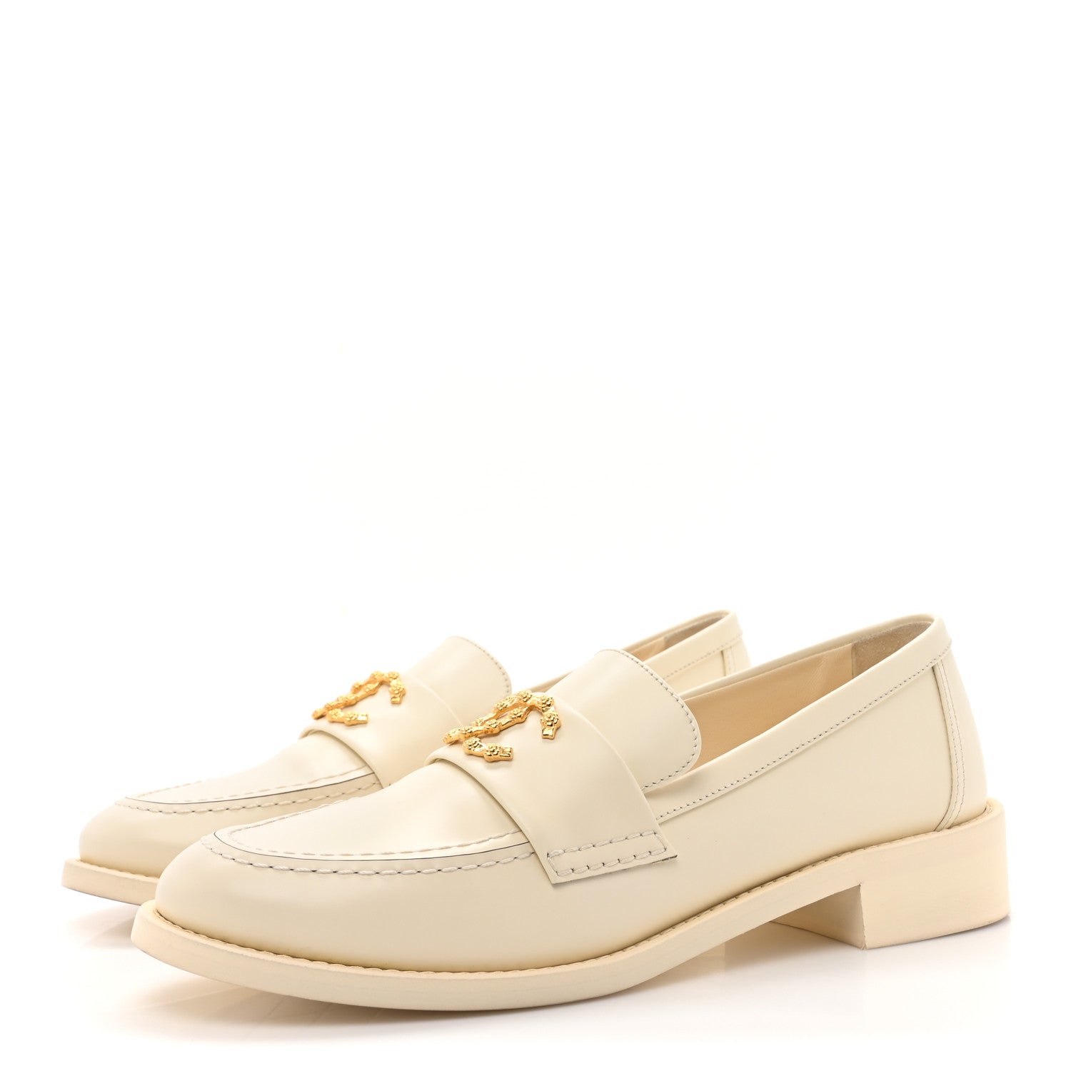 Chanel Calfskin Camellia CC Loafers 39.5 Ivory 3 of 11