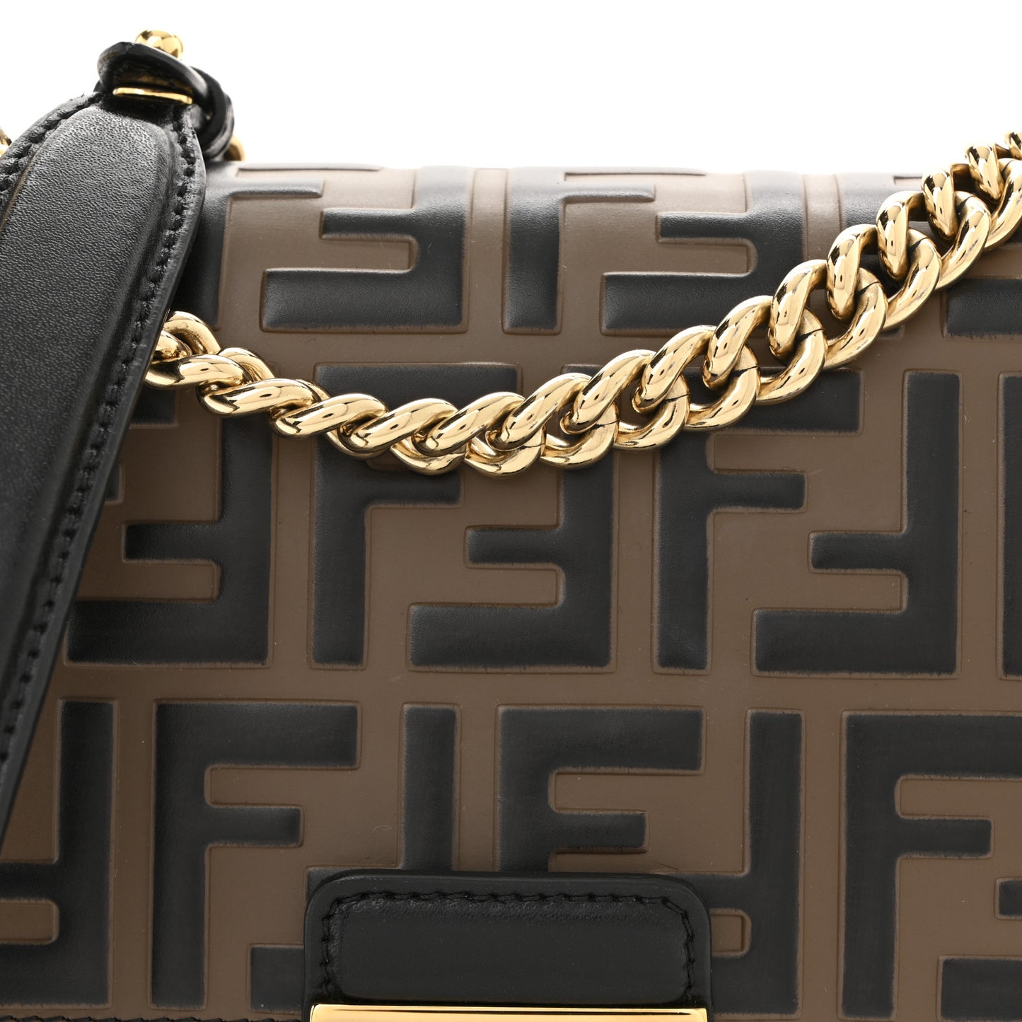 Vitello Liberty Bi-Color FF 1974 Embossed Small Kan U Shoulder Bag Maya Black