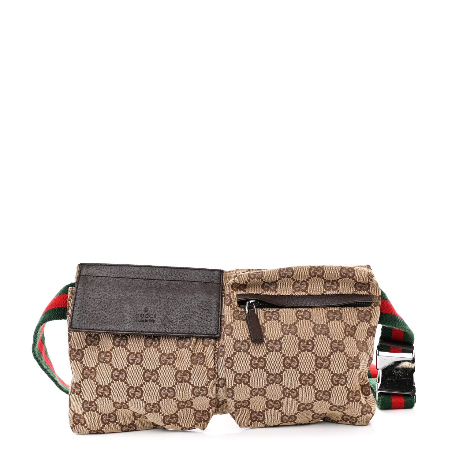 Gucci GG Monogram Double Pocket Belt Bag Dark Brown 1 of 10