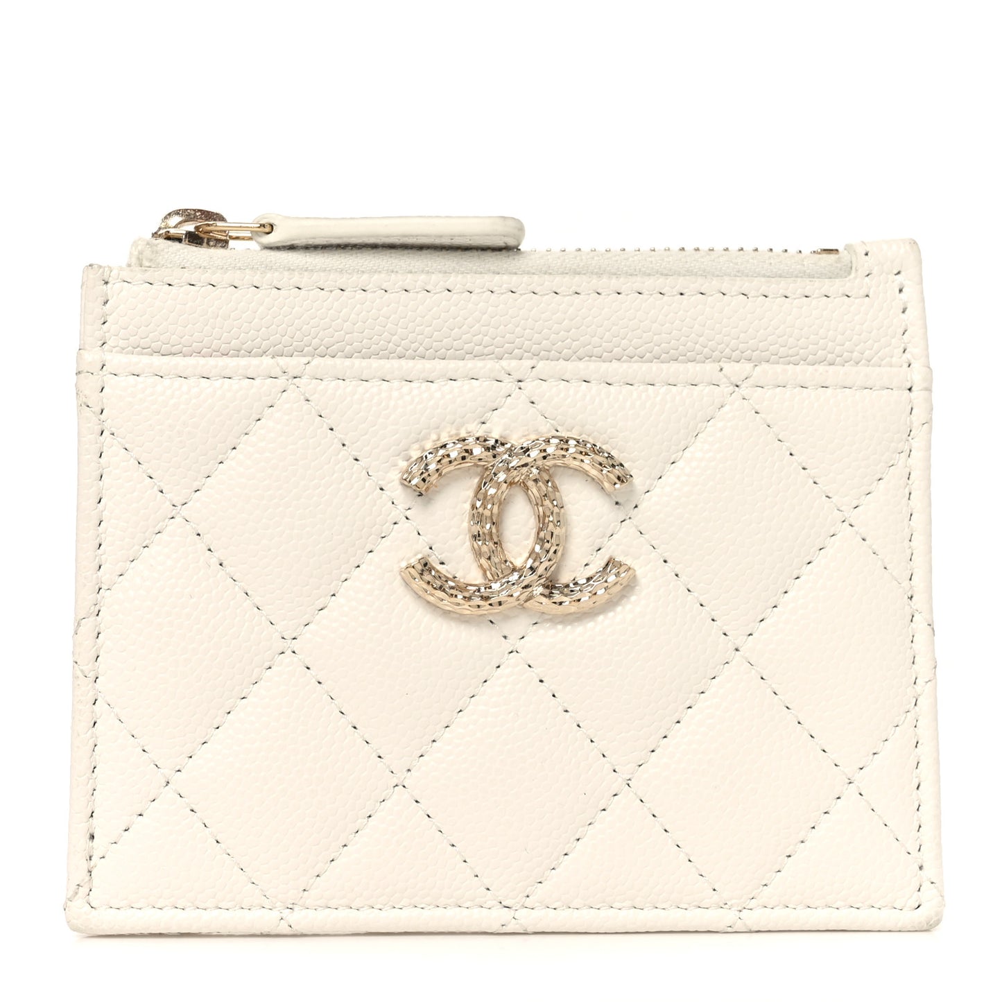 Caviar Quilted CC Zip Card Holder White