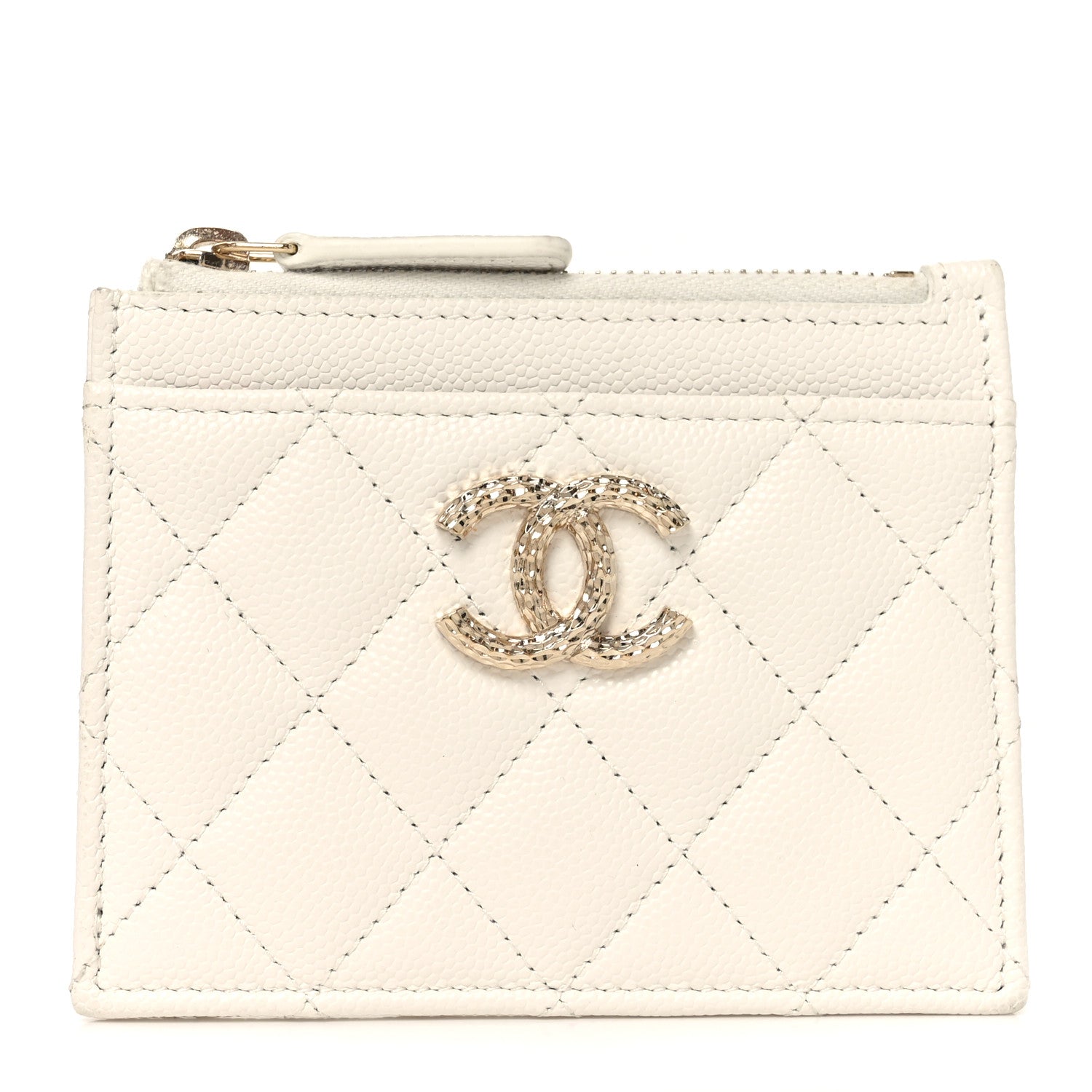 Chanel Caviar Quilted CC Zip Card Holder White 1 of 7