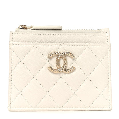 Chanel Caviar Quilted CC Zip Card Holder White 1 of 7