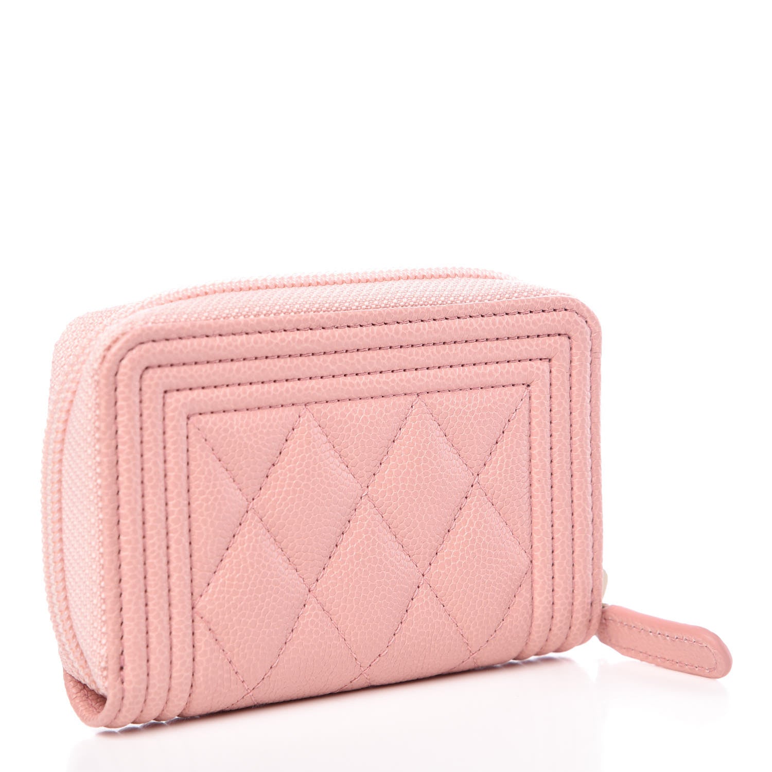 Chanel Caviar Quilted Boy Zip Around Coin Purse Wallet Light Pink 3 of 8