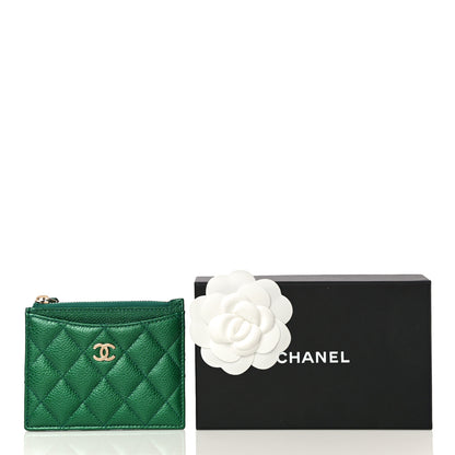 Chanel Metallic Caviar Quilted CC Zip Card Holder Green 11 of 11