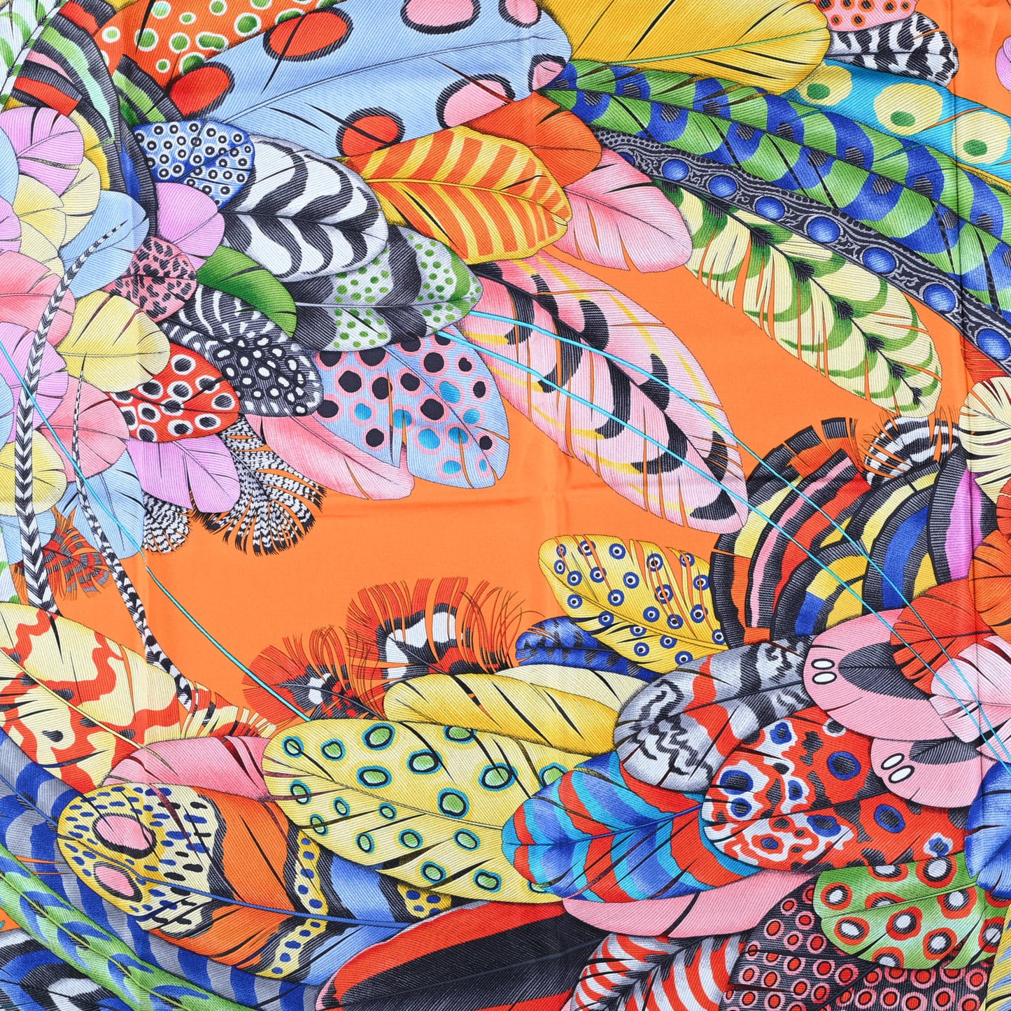 Silk Plumes En Fete Scarf 90 Orange Bleu Rose